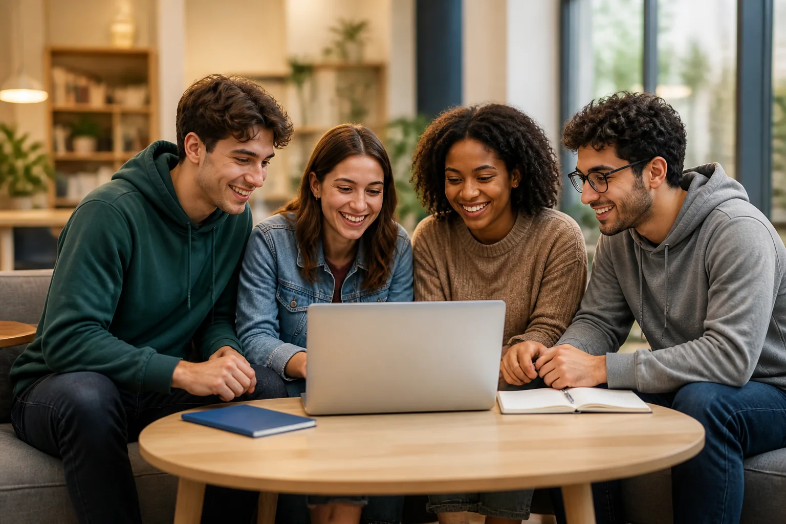 Étudiants échangeant autour d’un ordinateur