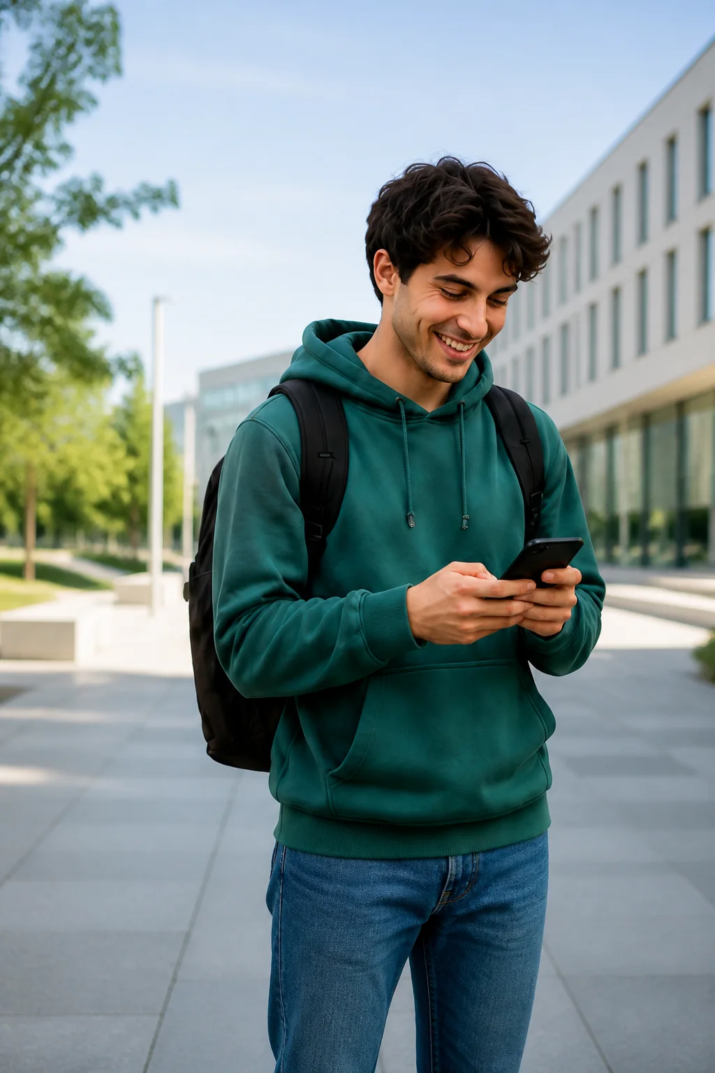 Étudiant consultant Campus SolidR sur son téléphone